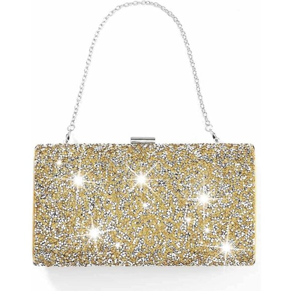 ⚡ Women\'s Glitter Double Sided Diamond Evening Clutch Crossbody Gold Bag